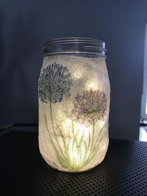 Official Mod Podge Group | Here is the jar with a dryer sheet ripped up and modpodged and a napkin on top - with lights | Facebook Mod Podge Glass, Decoupage Jars, Dryer Sheets, Mod Podge Crafts, Jar Lights, Mod Podge, Glass Jars, Decorative Jars, Mason Jars