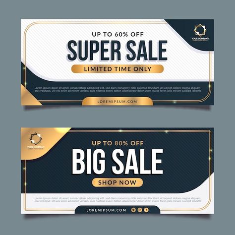 Gradient golden luxury banners set | Free Vector #Freepik #freevector #luxury-template #luxury-banner #gold-template #golden-template Poster Design Layout, Banner Design Inspiration, Vector Gradient, Gold Banner, Event Poster Design, Wedding Banner, Luxury Sale, Sale Banner, Event Poster