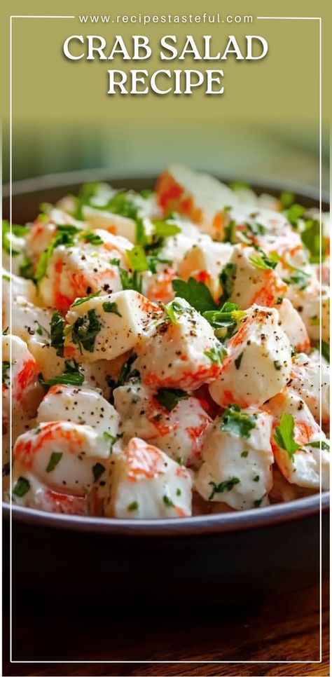 This Crab Salad is a delightful combination of fresh crab meat, crunchy veggies, and a tangy, creamy dressing. It's perfect for a light meal or as a refreshing side dish. Serve it at your next gathering or enjoy it as a healthy lunch! #CrabSalad #SeafoodSalad #HealthyRecipes #FreshCrab #EasySalad #Appetizer Crab Meat Salad Recipe, Crab Meat Salad, Italian Beans, Crab Salad Recipe, Meat Salad, Creamy Dressing, Crab Salad, Seafood Salad, Bean Salad