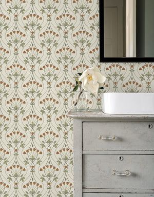 Dard Green Tulip Ogee 2970-26146 Brewster Wallpaper | Wallpaper Warehouse Modern Farmhouse Wallpaper, Farmhouse Wallpaper, Brewster Wallpaper, Wallpaper Warehouse, Ogee Pattern, A Street Prints, Garden Suite, Own Room, Blue Tulips