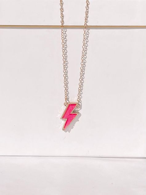 Pink Lightning Bolt Necklace | Sassy Shortcake Preppy Etsy Finds, Lighting Bolt Necklace, Preppy Jewelry Rings, Cute Preppy Necklaces, Cute Preppy Jewelry, All Pink Outfit Aesthetic, Preppy Jewelry Necklaces, Hot Pink Stuff, Hot Pink Things