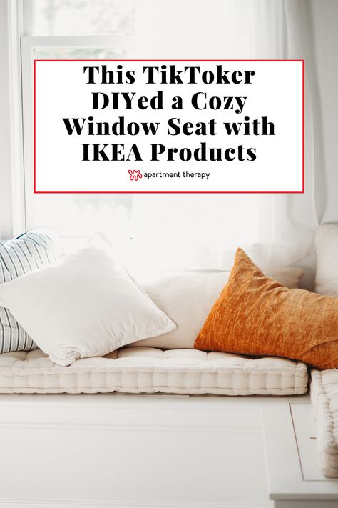 Find out how TikToker Claire Kennedy made a DIY window seat with IKEA BESTA shelves. Window Seat Hack, Ikea Window Seat Hack, Ikea Window, Ikea Window Seat, Diy Window Seat, Ikea Nordli, Cozy Window Seat, Window Seat Storage, Ikea New