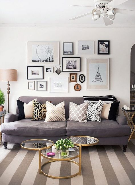 1000+ ideas about Mismatched Sofas on Pinterest | White Dressing ... Grey Couch Decor, First Apartment Decorating, Gallery Wall Living Room, Small Apartment Living Room, Couch Decor, Small Apartment Living, Cool Ideas, Living Room Decor Modern, Living Room Decor Apartment