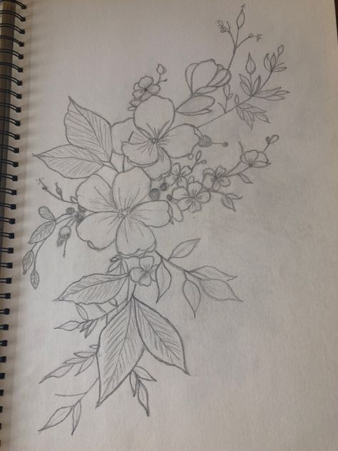 Page Of Flowers Drawing, Flower Mind Map, Falling Flowers Drawing, Hanging Flowers Drawing, Flower Composition Drawing, Flower Cluster Drawing, Aesthetic Flower Sketch, Flower Drawing Sketches, Flower And Leaves Drawing