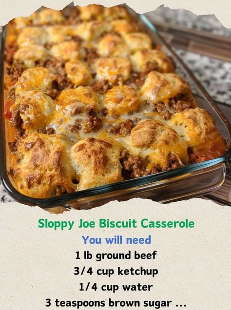 Homemade Casseroles, November Meals, Sloppy Joes Biscuits, Biscuit Casserole, Homemade Sloppy Joe Recipe, Sloppy Joe Casserole, Biscuits Casserole, Easy Delicious Dinners, Entertaining Food