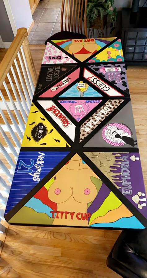 Beer Pong Designs, Halloween Beer Pong Table, Beer Pong Table Painted Men, Fraternity Pong Table, Dares For Beer Pong, Frat Pong Table Painted, Beer Pong Table Stencils, Beer Dye Table Ideas Frat, Frat Beer Pong Table