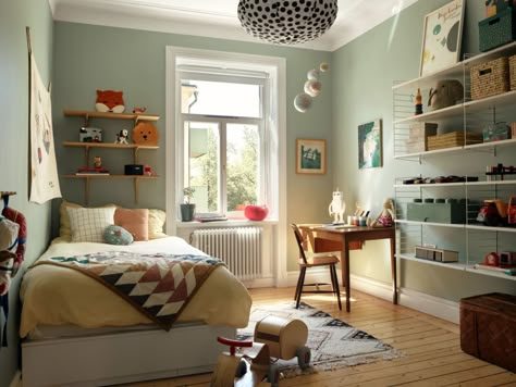 Boys Bedroom Green, Scandi Apartment, Small Boys Bedrooms, Scandi Bedroom, Teenager Bedroom Boy, Creative Kids Rooms, Children's Bedroom Ideas, Boys Bedroom Makeover, Big Kids Room