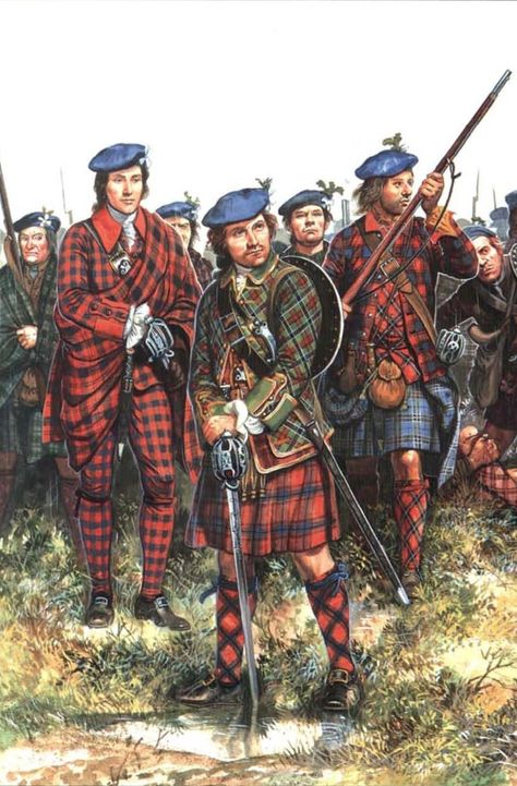 Typical garb of the Jacobite Highlanders at Culloden. History! by Zhukov - The Military History Emporium Jacobites Highlanders, Jacobite Highlanders, Medieval Scotland, Scotland Clothing, Highlands Warrior, Clothing Drawing, Scottish Clothing, John Bell, Scottish Warrior