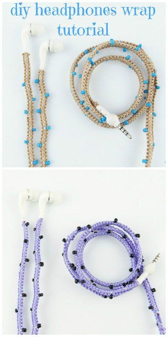 Picture of Video Tutorial DIY Stylish Earphones - Headphones Wrap Crochet Cord Protector, Headphones Wrap, Diy Phone Accessories, Charger Cord Wrap, Cable Protector Diy, Earphones Wrap, Stylish Headphones, Earphones Diy, Headphone Wrap