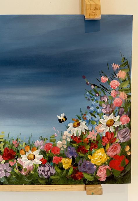 Acrylic Painting Ideas On Canvas Flowers, Wild Flower Painting Acrylic Simple, Wildflower Painting Easy, Weird Painting Ideas, Acrylic Nature Painting, Painting Acrylic Flowers, Paintings With Flowers, Easy Oil Painting, Wild Flower Painting