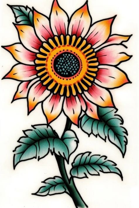 Tattoo idea: card tattoo sketch Card with Sunflower – Happiness and 2 Mexican Sunflower Tattoo, American Traditional Sunflower, Sunflower Skull Tattoo, Traditional Sunflower Tattoo, Sunflower Tattoo Stencil, Traditional Sunflower, New Tattoo Designs, Silhouette Tattoos, Traditional Japanese Tattoos