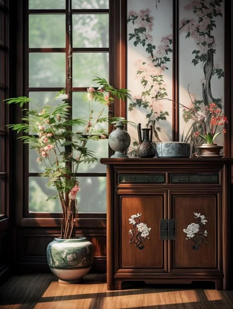 Chinese Decor Asian Interior, Parlor Aesthetic, Asian Living Room Decor, Ancient Chinese Room, Chinese House Interior, China Style Interior, Whimsical Interior Design, Model Jendela, Whimsical Interior