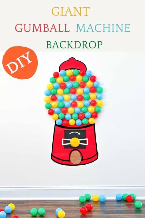 DIY Gumball machine backdrop Giant Gumball Machine, Candyland Dance, Pta Activities, Gumball Party, Diy Gumball Machine, Candyland Theme, Diy Photo Backdrop, Birthday Display, Photo Backdrops