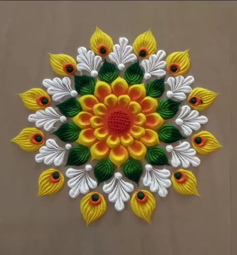 Rangoli For Home Inauguration, Rangoli Designs With Swastik, Rangoli Around Diya, Heavy Rangoli Designs For Diwali, One Line Rangoli Designs, Flower Design Rangoli Diwali, Rangoli Ideas Easy Small Simple, Aesthetic Rangoli Easy, Beginner Rangoli Designs