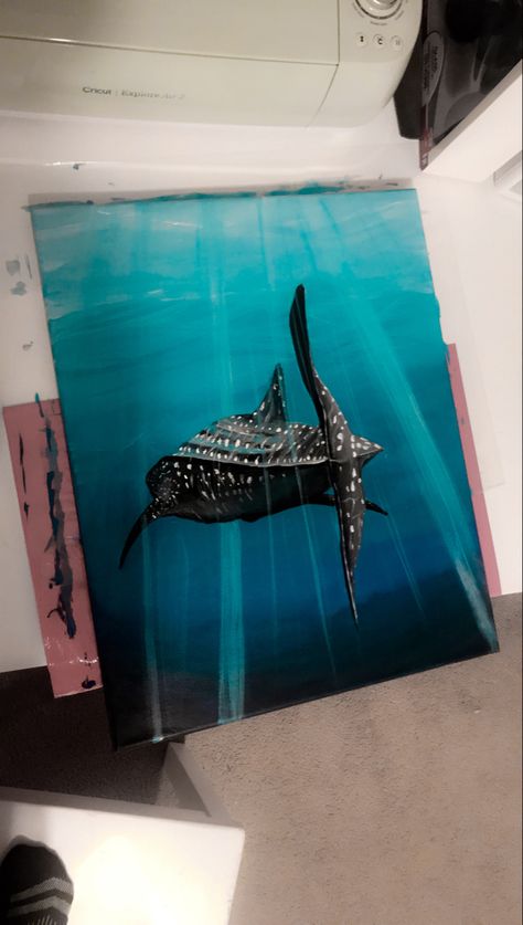 Marine Life Art Paintings, Ocean Paintings Acrylic, Ocean Creatures Painting, Whale Shark Painting Acrylic, Acrylic Painting Underwater, Sealife Paintings, Shark Acrylic Painting, Whale Painting Acrylic, Sea Animal Paintings