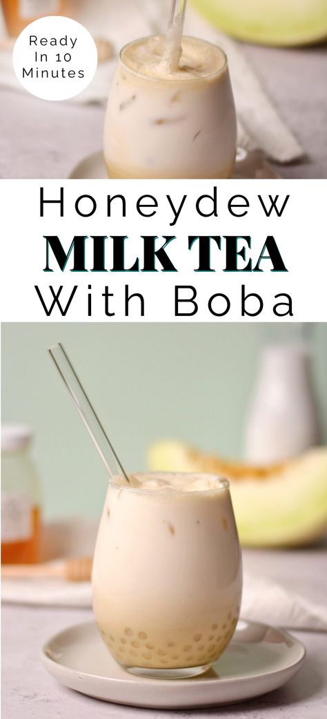 Honeydew Milk Tea, Milk Tea With Boba, Creamy Oat Milk, Milk Tea Recipe, Matcha Brownies, Melon Milk, Family Breakfast Recipes, Milk Tea Recipes, Boba Pearls