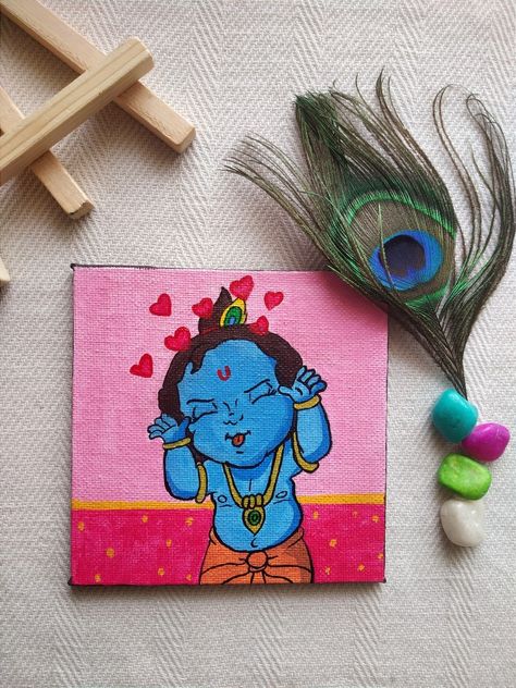 Easy Mandala Drawing, Krishna Drawing, Mandala Art Therapy, Little Krishna, Small Canvas Paintings, Easy Canvas Art, Abstract Art Painting Diy, Easy Doodle Art, Canvas Painting Designs