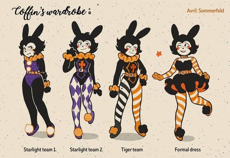 Avril Sommerfeld’s Instagram profile post: “All of the outfits for Coff!! #the_shadow_circus #tsc_coffin #character_design #art #illustration” Cute Clown Character Design, Circus Oc Design, Circus Outfits Drawing, Persona Art Character Design, Circus Outfit Drawing, Cute Circus Outfits, Digital Circus Oc Ideas, Makeup Designs Art, The Digital Circus Oc