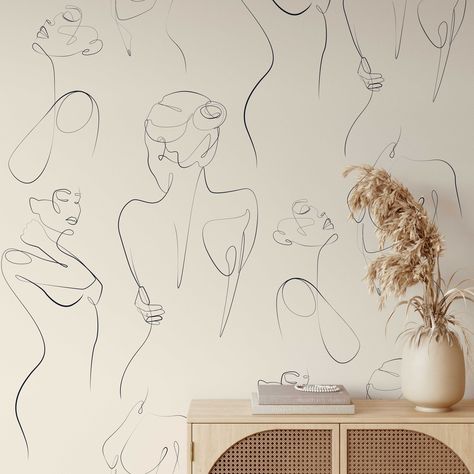 Female Body Line Art Self-adhesive Wallpaper Removable Wall Decor Easy Installation - Etsy Canada Female Body Line Art, Body Line Art, Beautiful Bedroom Decor, How To Install Wallpaper, Wallpaper Removable, Unique Wallpaper, Mural Wall Art, Female Body, Removable Wall