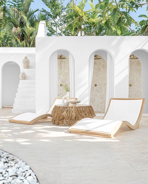 Uniqwa Collections, White Outdoor Furniture, Alternative Furniture, Outdoor Loungers, Sun Loungers, Outdoor Shower, Pool Designs, Modern Outdoor, Mykonos