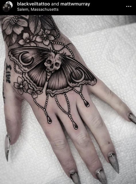 Hand Tattoo Cover Up, Book Inspired Tattoos, Full Hand Tattoo, Medusa Tattoo Design, Mommy Tattoos, Wicked Tattoos, Floral Tattoo Sleeve, Moth Tattoo, Disney Tattoo