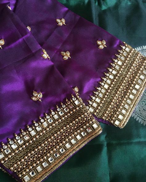 Pipping Blouse Design, Violet Colour Blouse Aari Work Designs, Aari Work Blouse New Design, Aari Blouses Weddings, Blouse Aari Work Design Simple, Aari Work Blouse Design Images, Simple Blouse Work, Simple Embroidery Designs Blouse, Very Simple Aari Work Blouse Design