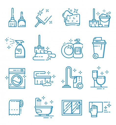 Set of cleaning service icons with outline style | Premium Vector Cleaning Cartoon, Self Service Car Wash, Washing Symbols, Logo Smart, Cleaning Icons, Cleaning Service Logo, Flat Icons Set, Cleaning Logo, Cleaning Companies