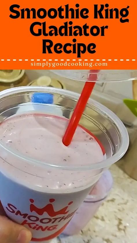 Smoothie King Gladiator Recipe Smoothie King Gladiator Recipe, Smoothie King Recipes Copycat, Perfect Smoothie Recipe, Smoothie King Recipes, Longhorn Steakhouse Recipes, Copycat Recipes Desserts, Diy Smoothies, Steakhouse Recipes, Super Smoothies