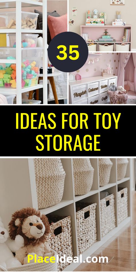 35 Creative Ideas for Toy Storage That Will Transform Your Home - placeideal.com Toys Storage In Living Room, Toy Storage In Living Room, Outdoor Playroom, Toddler Bedroom Organization, Storage In Living Room, Toy Organization Ideas, Boy Toy Storage, Kids Room Storage, Creative Toy Storage