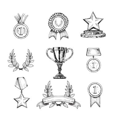 Award icons doodle set vector by macrovector on VectorStock® Medal Sketch, Drawing Of Trophy, Trophy Illustration, Trophy Cartoon, Trophy Illustration Design, Arsenal Tattoo, Cup Tattoo, Sketch Icon, Framed Tattoo