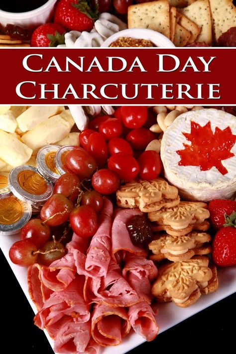 A red and white Canada Day charcuterie board. Themed Charcuterie Board, Canadian Summer, Summer Celebration, Canada Day, Charcuterie Board, Finger Foods, Party Food, Celebrities