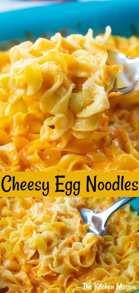 Cheesy Egg Noodles | The Kitchen Magpie Fast Egg Noodle Recipes, Easy Meals With Egg Noodles, Kielbasa Egg Noodles, What To Cook With Egg Noodles, What To Make With Noodles Easy, Cheesy Noodle Bake, Noodle Side Dishes Easy, Butter And Cheese Noodles, Lunch With Noodles