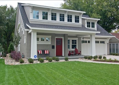 Inspiring Bungalow Family Home - Home Bunch Interior Design Ideas Dormer Porch, Dormer Ideas, Porch Cover, Dormer Addition, Dormer House, Garage Homes, Beautiful Small Homes, Shed Dormer, Gray House