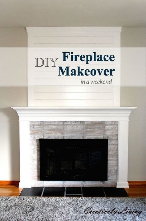 diy fireplace makeover in one weekend under 100, diy, fireplaces mantels, painting, wall decor White Wash Brick Fireplace, Diy Fireplace Mantel, Fireplace Redo, Diy Fireplace Makeover, Fireplace Update, Brick Fireplace Makeover, White Wash Brick, White Fireplace, Freestanding Fireplace