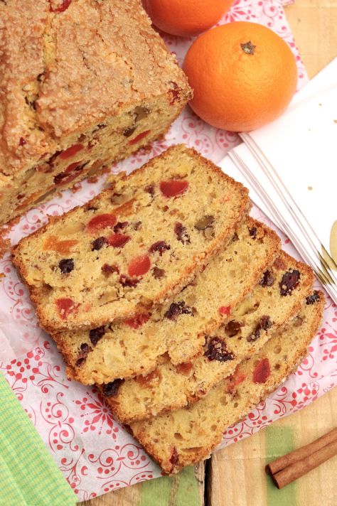 Fruit Cake Bread, Fruit Bread Recipes Loaf Pan, Fruitcake Bread, Batter Bread, Fruit Bread Recipes, Best Fruit Cake Recipe, Christmas Confections, Fruit Breads, Loaf Breads