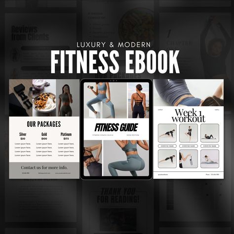 The best Ebook for Fitness Coach to Showcase Your Services and Engage with Your Audience Sleek, templates that will help make your brand more concise and recognizable. This set is ideal for Fitness Coach, Personal Trainer, entrepreneurs and any product related business. Edit with ease using these templates!  🌟 WHAT'S INSIDE? ⋆ 35 pages ebook canva template (You'll get a PDF file with the direct links to the templates) 🌟 WHAT CAN YOU EDIT? Everything! - Text (content, format, size, color, style Personal Trainer Templates, Watch Social Media Post, Brand Social Media Design, Canva Ideas Design, Gym Template, Fitness Social Media Post, Workout Names, Fitness Ebook, Fitness Social Media