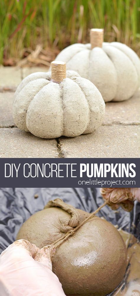 Quick Concrete Projects, Fall Pumpkin Crafts Easy Diy, Cement Pumpkins Diy, Diy Porch Pumpkins, Diy Decorative Pumpkins, Outside Pumpkin Decor, Diy Pumpkins Outdoor, Outdoor Pumpkins Diy, Quickcrete Projects