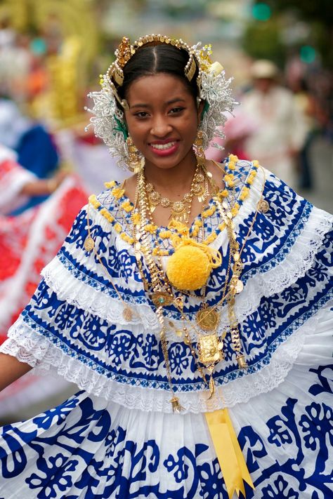 Afro-Panamanian Panamanian Women, The Blacker The Berry, Afro Latina, Indigenous Americans, We Are The World, African Diaspora, Blue And White Dress, Long Hair Girl, Folk Costume