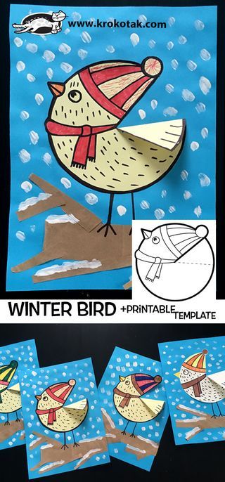 WINTER BIRD Winter Art Projects, Winter Preschool, Bird Crafts, Winter Crafts For Kids, Winter Bird, Kindergarten Art, Construction Paper, Winter Art, Winter Kids