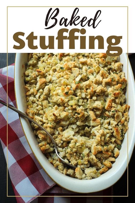 A classic side dish for roast chicken or turkey is a bread stuffing, or dressing. This Baked Stuffing with Onion and Sage is a major crowd-pleaser and super easy to prep. You can freeze it for later so that holiday meal prep is stress-free. Baked Boxed Stuffing, Side Dish For Roast, Baked Stuffing, Thanksgiving Recipes Make Ahead, Holiday Meal Prep, Bread Stuffing, Thanksgiving 2023, Easy Thanksgiving Recipes, Dry Bread