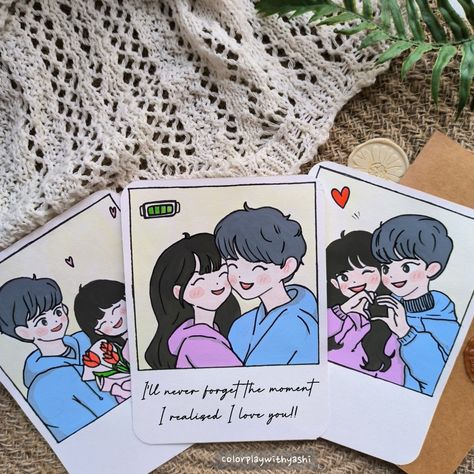 Anime Polaroid Drawing, Couple Polaroid Painting, Polaroid Art Drawing, Cute Polaroid Paintings, Polaroid Painting Ideas, Couple Painting Ideas Cartoon, Polaroid Couple, Couple Polaroid, Polaroid Drawing