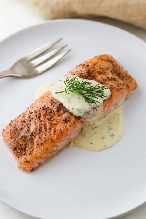 Dill Cream Sauce, Dill Sauce For Salmon, Dill Salmon, Creamy Dill Sauce, Sauce For Salmon, Mustard Salmon, Seared Chicken Breast, Easy Salmon Recipes, Dill Sauce