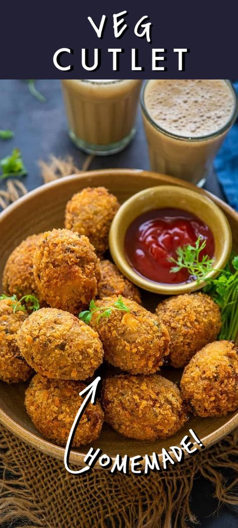 Crispy Veg Cutlet are Indian tea time snack made using a variety of vegetables. These are mostly fried until crisp and browned but you can definitely bake or air fry or bake them for a healthier version. Here is how to make it. Crispy Veg, Veg Cutlet Recipes, Veg Cutlet, Vegetable Cutlets, Cutlets Recipes, Red Chilli Powder, Grated Potato, Tea Snacks, Chilli Paste