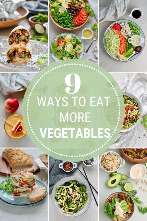 Looking for easy and delicious ways to get more vegetables into your diet? I've come up with 9 ways, from green smoothies to zucchini noodles to make it easy to eat more veggies! #vegetables #nutrition #healthy #vegetablerecipes #hiddenveggies Roasted Vegetable Frittata, Eat More Veggies, Spicy Carrots, Veggie Patties, Healthy Veggie, What Can I Eat, More Veggies, Vegan Side Dishes, Veggie Soup