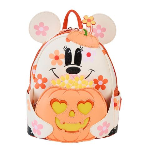 This Fall, Trick-or-Treat in style with this Mickey and Friends Halloween Glow-In-The-Dark Collection from Loungefly. The collection includes a mini-backpack, a crossbody bag, wallet, collector box pin, t-shirt and more. Check them out by using the link below or the link in my bio: https://disneymouseketeer.com/loungefly-mickey-and-friends-halloween-glow-in-the-dark-collection/ #disney #disneyland #disneyworld #disneygram #disneylife #disneyprincess #waltdisneyworld #disneypintrading #micke... Ghost Cosplay, Light Up Pumpkins, Floral Ghost, Minnie Mouse Halloween, Ghost Light, Orange Backpacks, Disney Loungefly, Floral Pumpkin, Ghost Costume