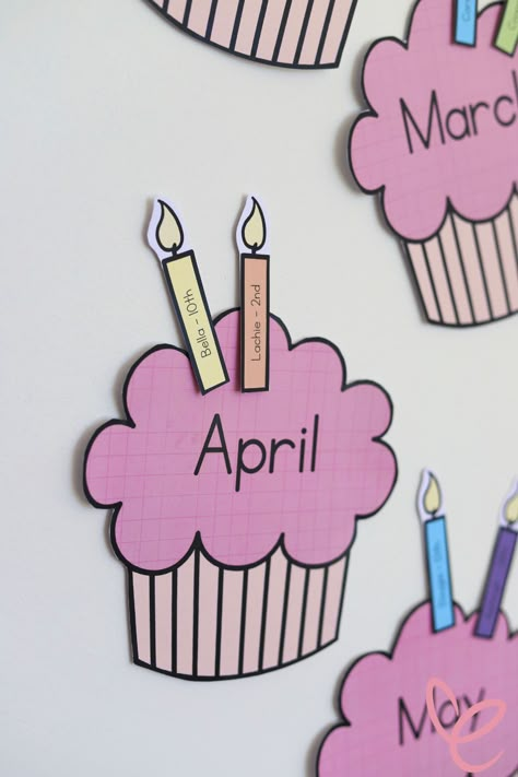 Class Birthday Display Teacher Created Resources, Class Birthday Board Disney, Class Birthday Display Classroom Ideas, Cupcake Display Birthday, Posters For Teachers, Colored Cupcakes, Birthday Chart Classroom, Teaching Classroom Decor, Birthday Board Classroom