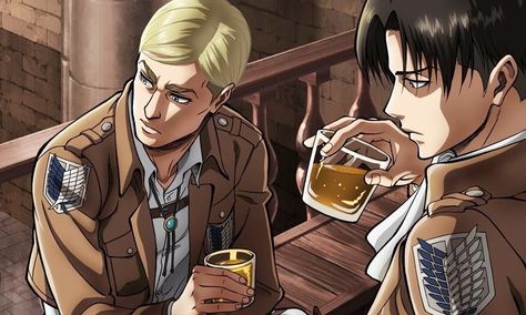 They were roommates🥝☕️ on Twitter: "tl dead? Two gay couples sharing drinks… " Levi And Erwin, Captain Levi, Titans Anime, Dead Space, Attack On Titan Levi, Attack On Titan Art, Eren Jaeger, Levi Ackerman, Fan Fiction