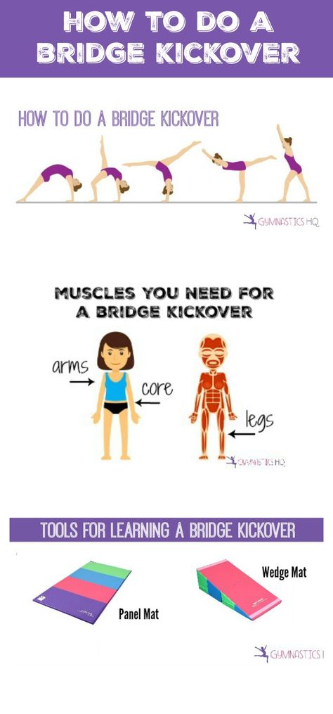 How to do a Bridge Kickover How To Do A Flip, Bridge Kickover, How To Do Gymnastics, Step Exercises, Cheer Stretches, Cheerleading Tips, Step Challenge, Gymnastics Moves, Tumbling Gymnastics