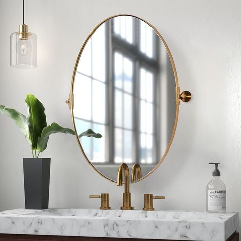 ANDY STAR Gold Oval Mirror, Oval Pivot Bathroom Mirror, Brushed Gold Oval Pivot Mirror Bathroom Stainless Steel Metal Frame Tilting Vanity Wall Mirror Hangs Vertical Pivot Bathroom Mirror, Pivot Mirror, Powder Room Mirror, Oval Mirror Bathroom, Moon Mirror, Vanity Wall Mirror, Mirror Shapes, Oval Wall Mirror, Mirror Wall Bathroom