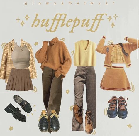 Hufflepuff Dress, Harry Potter Houses Outfits, Hufflepuff Outfit, Cabin Outfit, Disney Bound Outfits Casual, Slytherin Gryffindor, Gryffindor Ravenclaw, Academia Aesthetic Outfit, Hogwarts Outfits